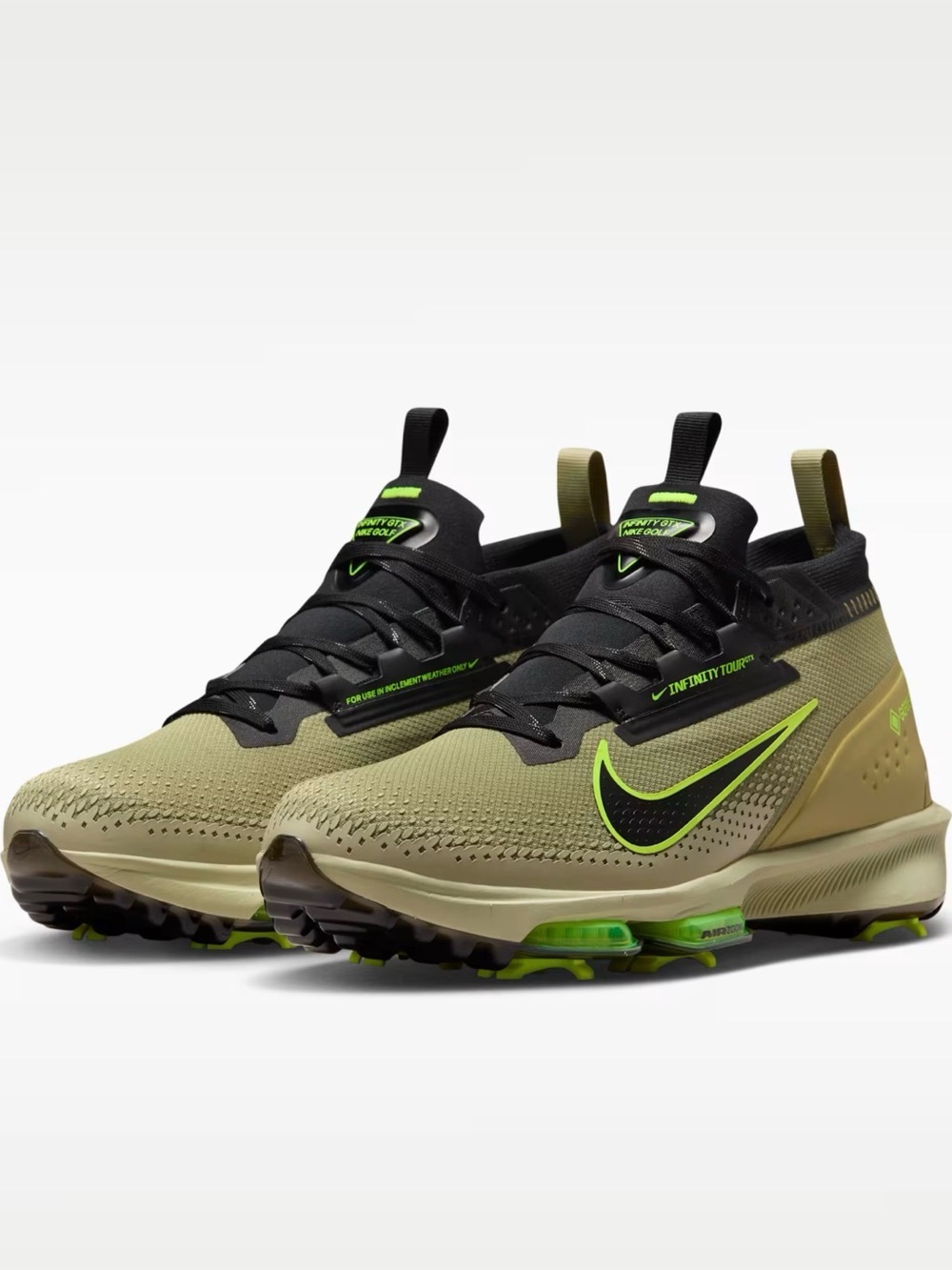 NIKE Infinity Tour 2 Gore-Tex Olive Volt Black Pro Men Golf Cleats Shoes size 10